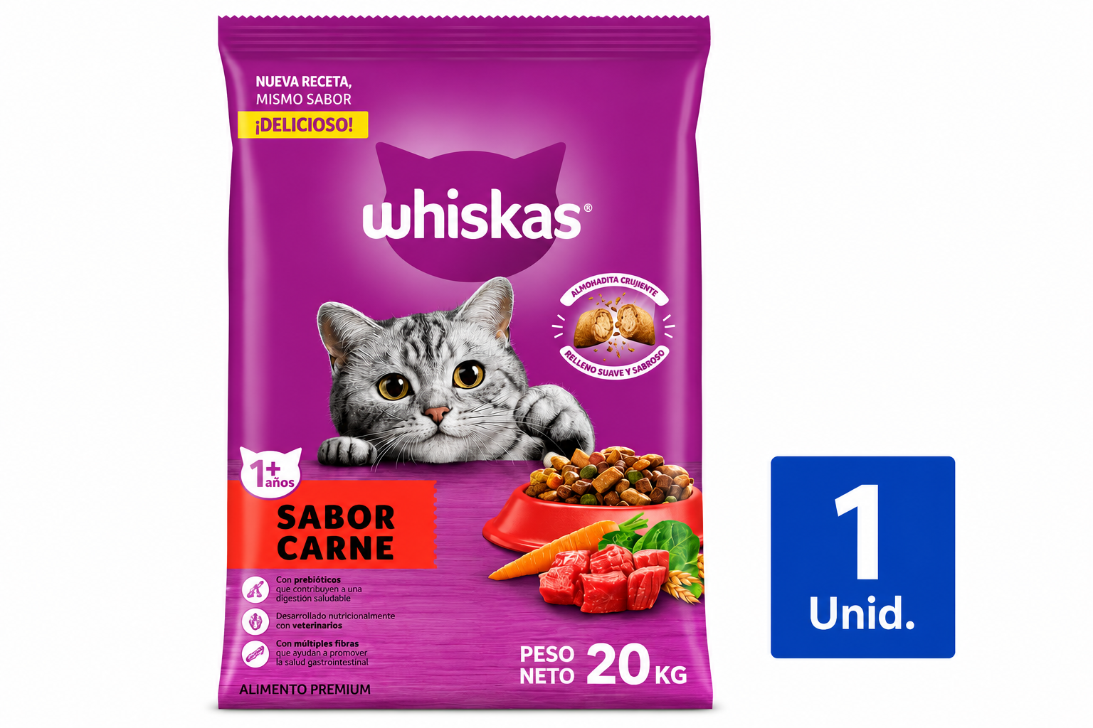 WHISKAS 1+ CARNE 20KG
