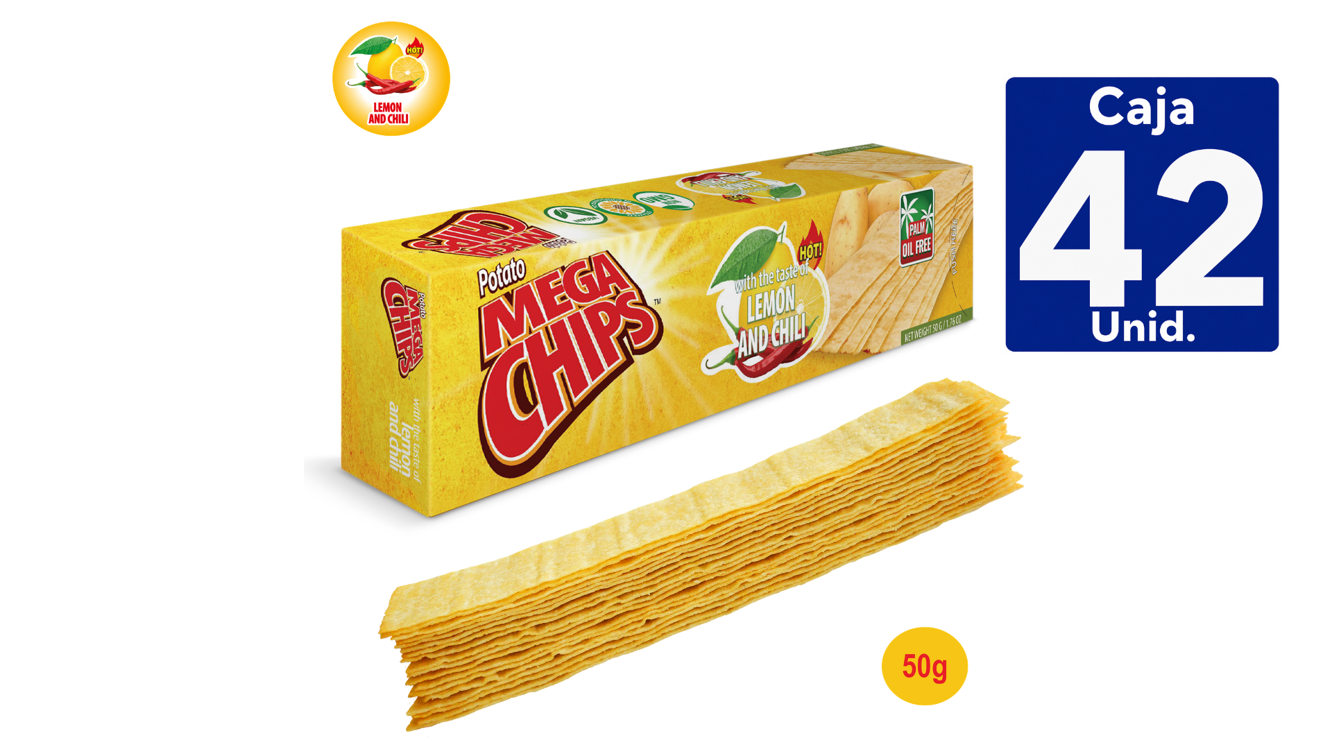 PAPAS LAMINADAS MEGA CHIPS LIMON CHILLI 50GR