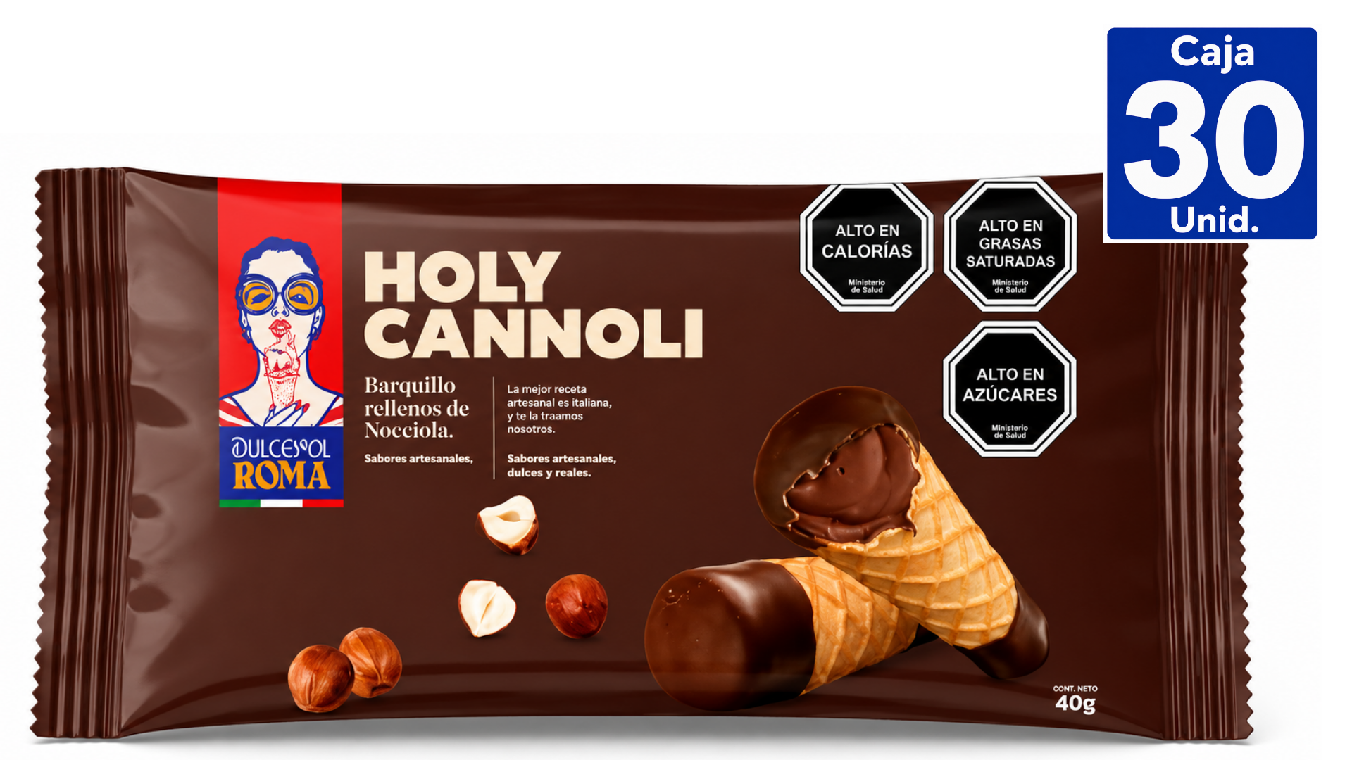 BARQUILLO HOLLY CANNOLI SABOR AVELLANA (3UN) 129GR