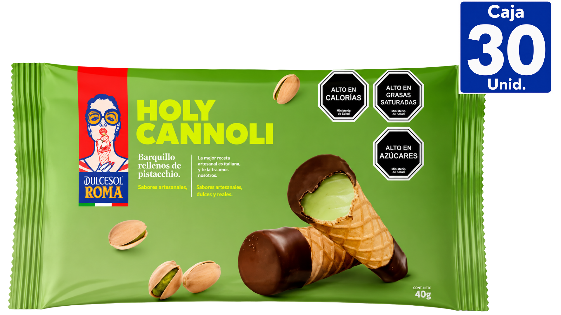 BARQUILLO HOLLY CANNOLI RELLENO PISTACHO (3UN) 120GR